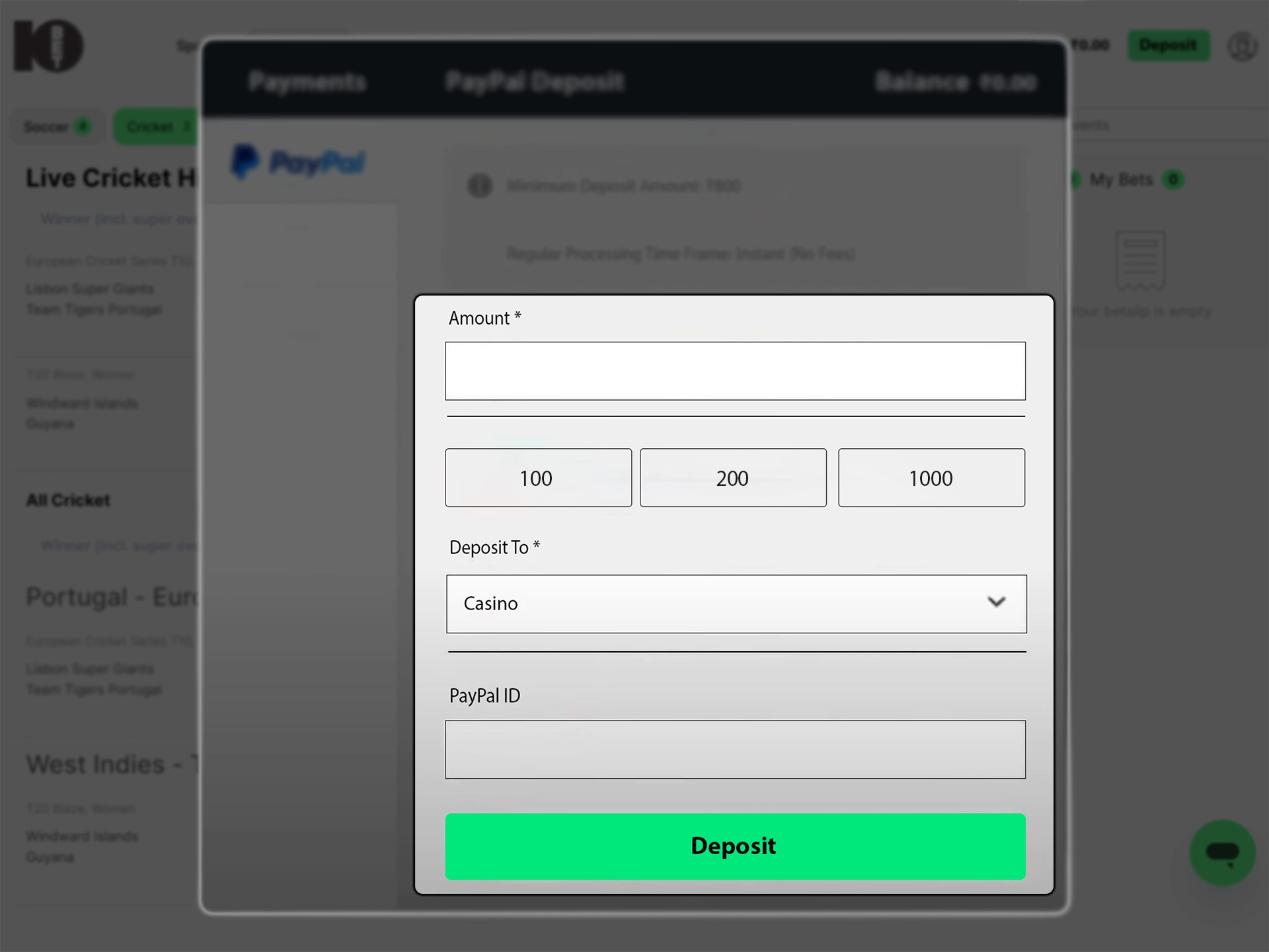 Fill in the fields, check the correctness of the data and confirm the transaction on 10bet.