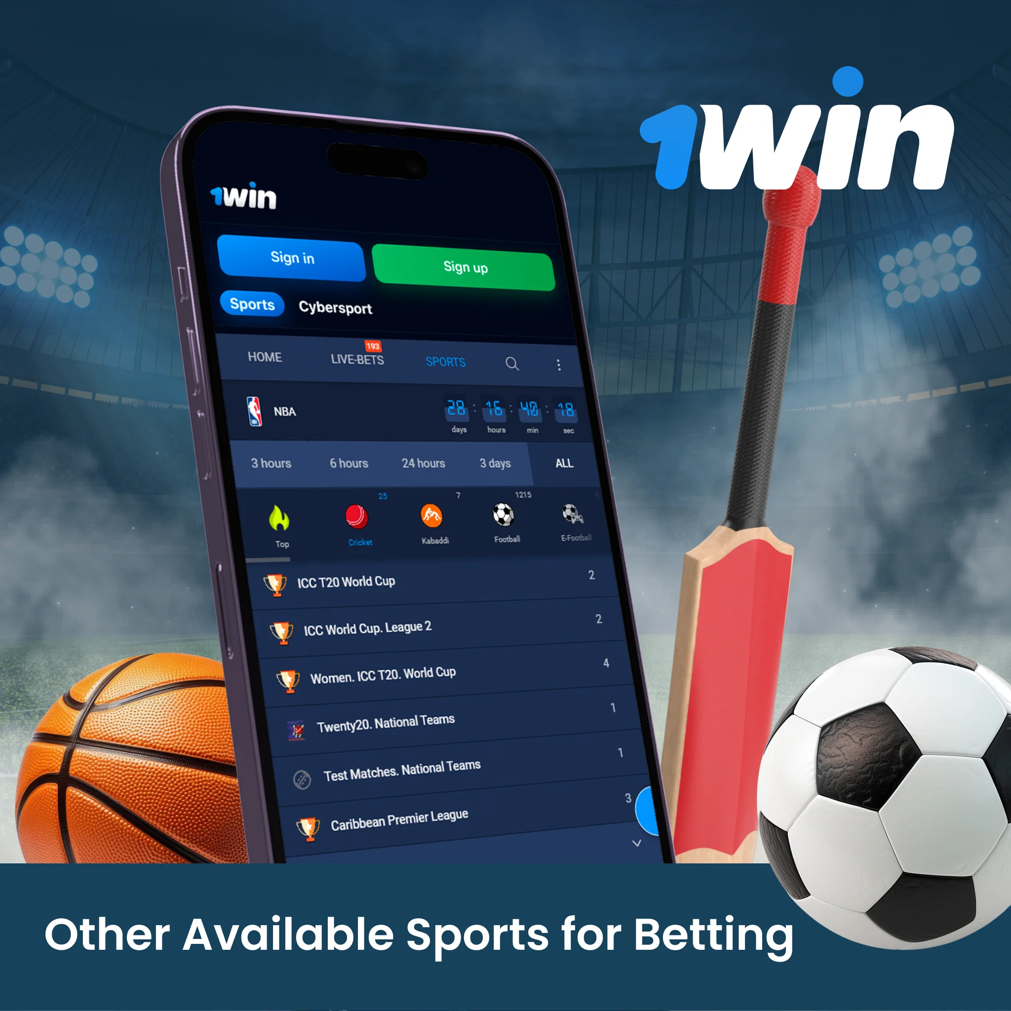 The huge selection of sports registered members get to bet on is another great feature of the 1Win app.