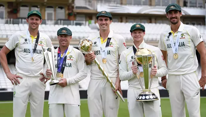 Josh Hazlewood, David Warner, Pat Cummins, Steve Smith and Mitchell Starc have won all the 3 ICC Trophies as a group.