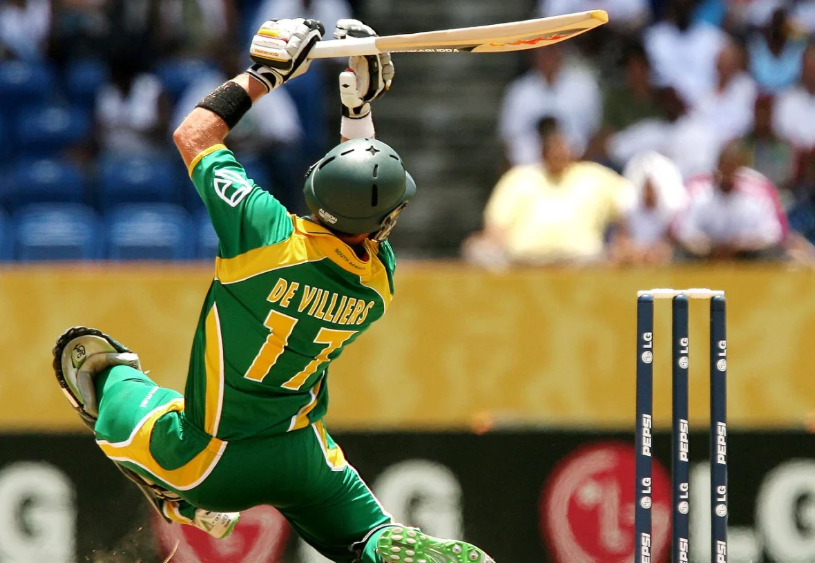 AB de Villiers playing an unusual shot for the South African team.