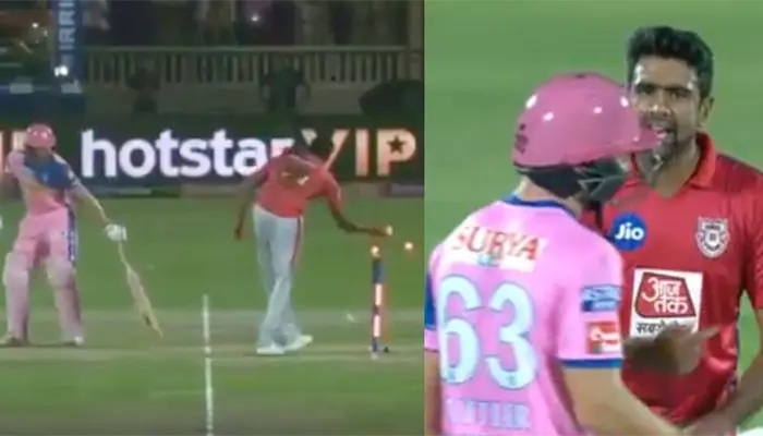 Ashwin dismisses Buttler with Mankad during a heated IPL 2019 clash.