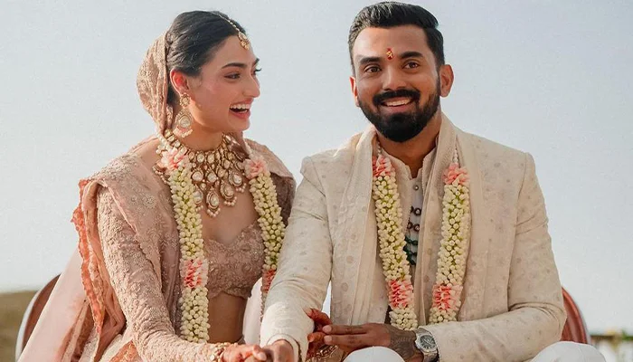 Athiya Shetty at her wedding ceremony with her husband K L Rahul.