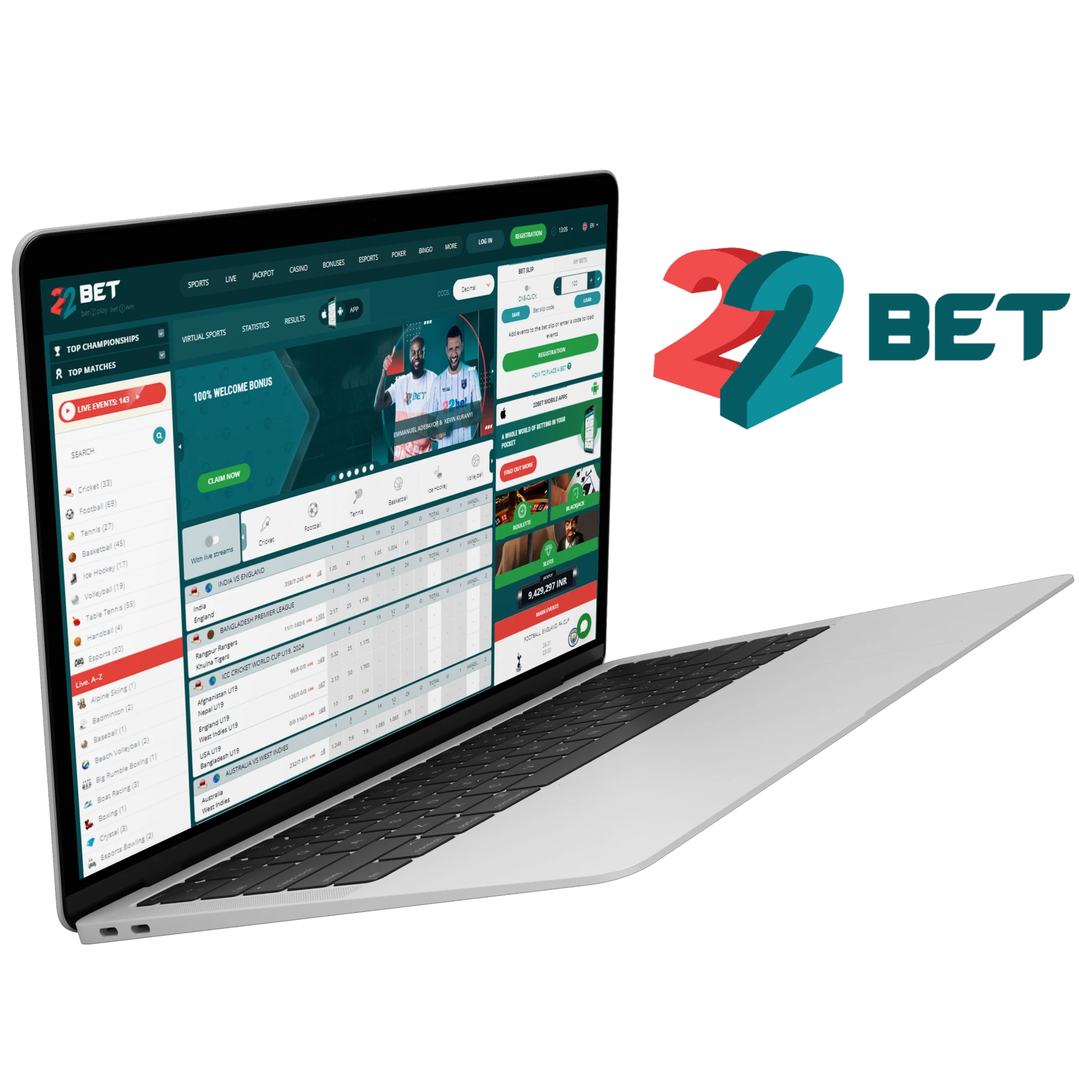 22bet website for sports betting.