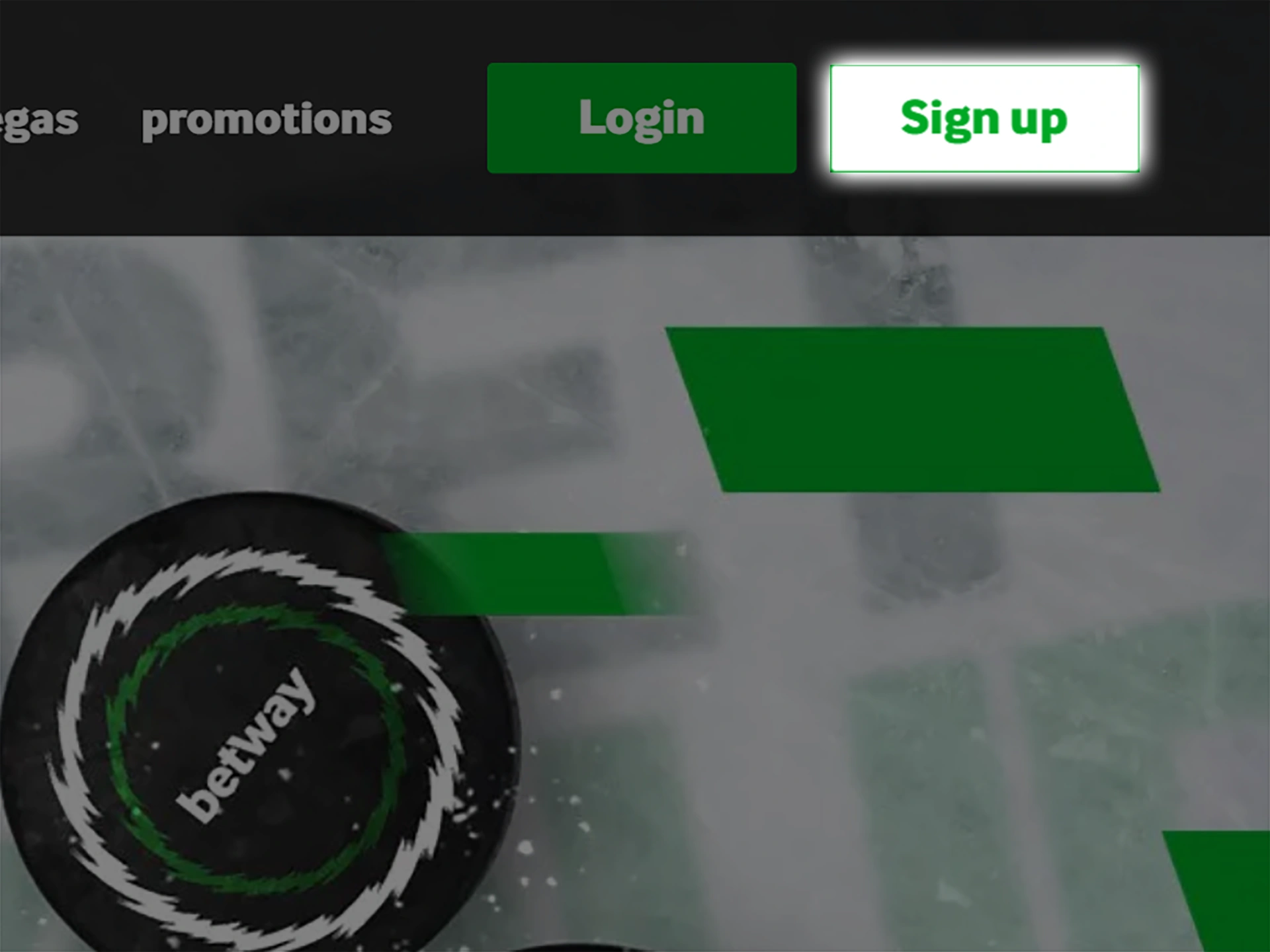 Click on the sign up button to start registering at Betway.