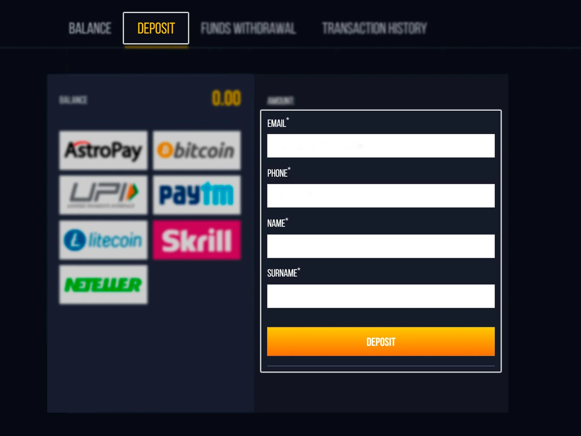 Complete the process of funding your Biamo account by entering the amount and filling in the remaining fields.