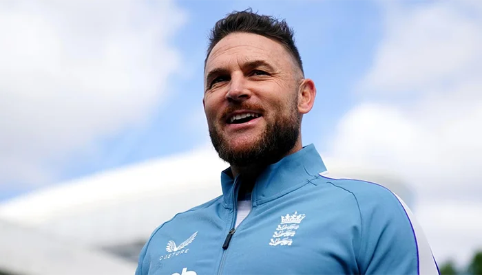 Brendon McCullum, the head coach of England in a training session.