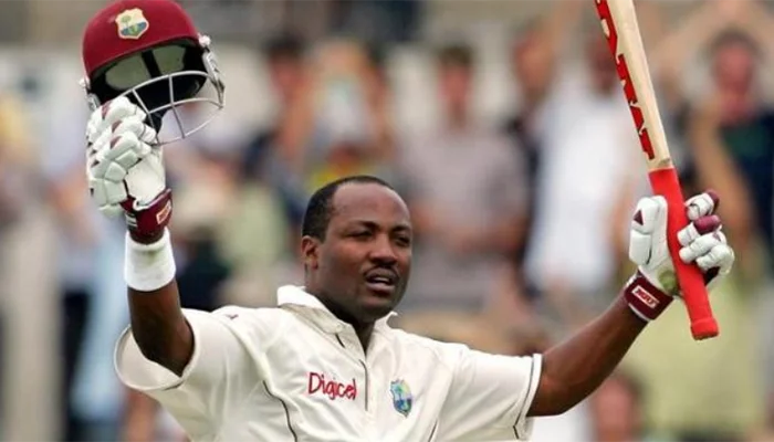 Brian Lara celebrating his 400 runs knock against England.