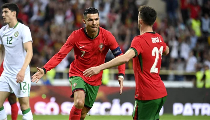 Christiano Ronaldo during a match for the Portugal team.