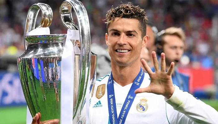 Christiano Ronaldo with the UEFA Champions League Trophy.