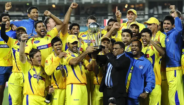 Chennai Super Kings with the CLT20 2010 Trophy.