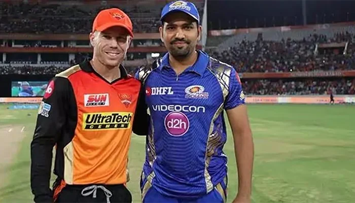 David Warner and Rohit Sharma during the toss for the match between SRH and MI.