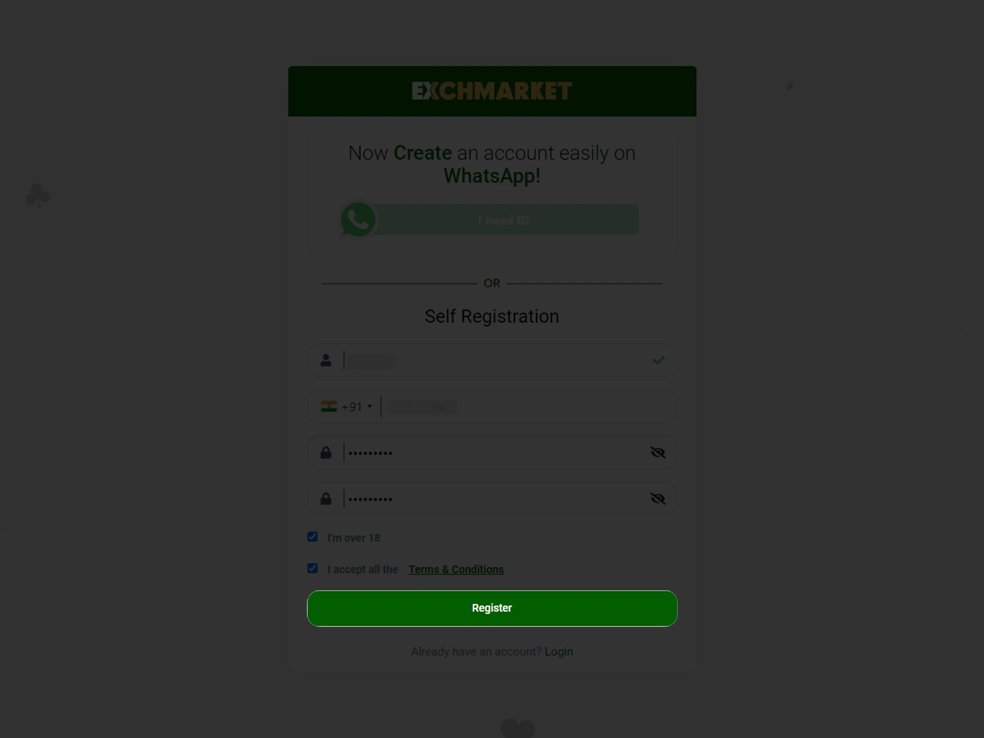 Confirm the information entered and finish creating your Exchmarket account.