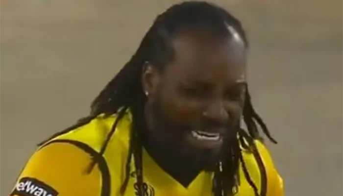 Gayle’s reaction after the umpire did not give out.