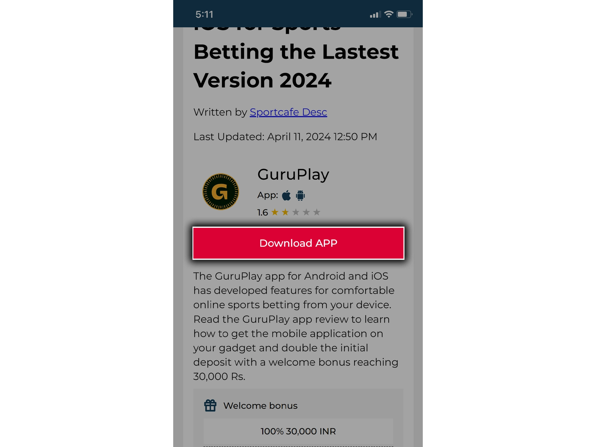 Click on the button in the article header to go to the GuruPlay website.