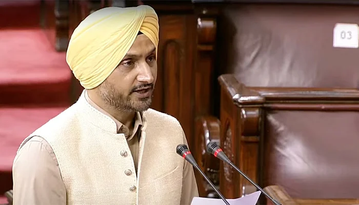 Harbhajan Singh taking oath as MP in Rajya Sabha.