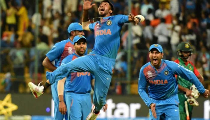 Hardik Pandya celebrating after winning the game for the Indian team.