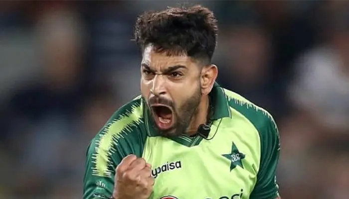 Haris Rauf’s aggressive celebration after bagging a dismissal for Pakistan.