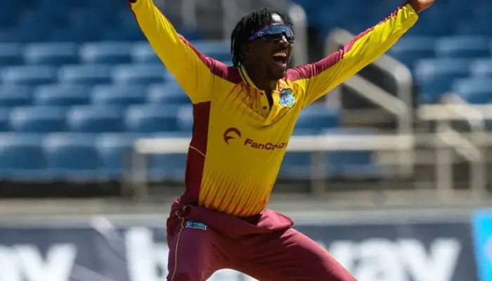 Hayden Walsh during a match for the West Indies team.