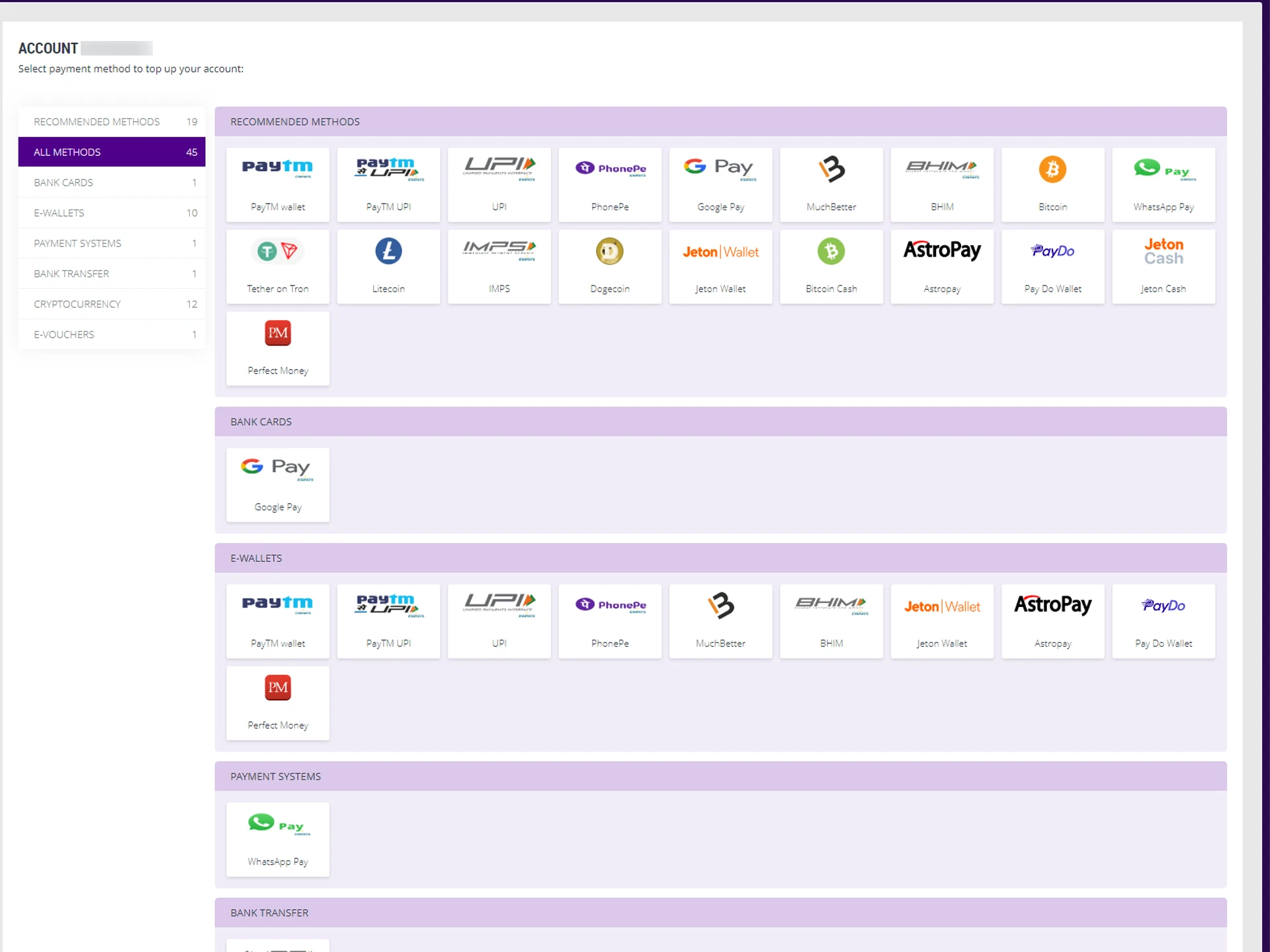 Select your preferred payment method from the HelaBet list of available options.