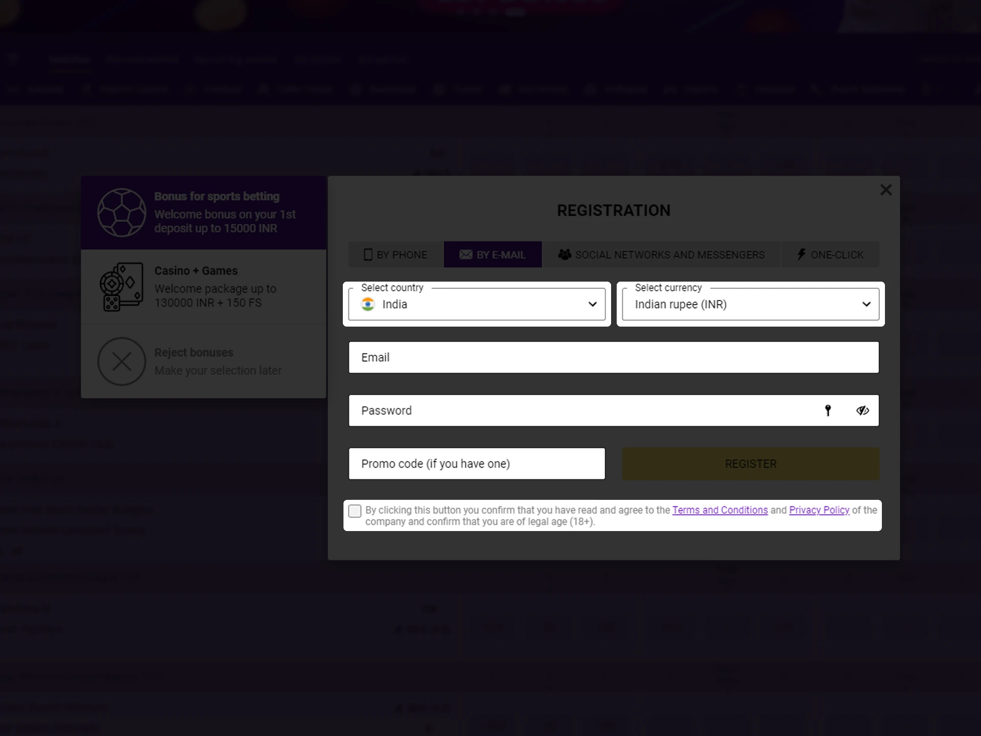 Fill in the required fields of the HelaBet registration form.