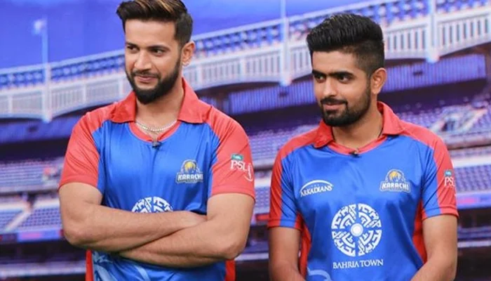 Imad Wasim and Babar Azam during an event for Karachi Kings.