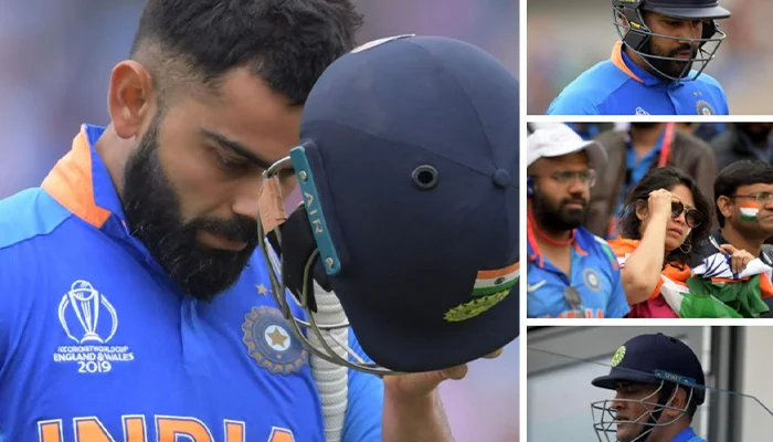 Indian team and fans dejected after losing the 2019 ODI World Cup Semi-Finals against New Zealand.