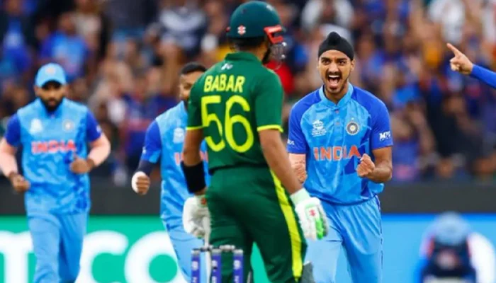 Indian team celebrates after picking the wicket of Babar Azam.