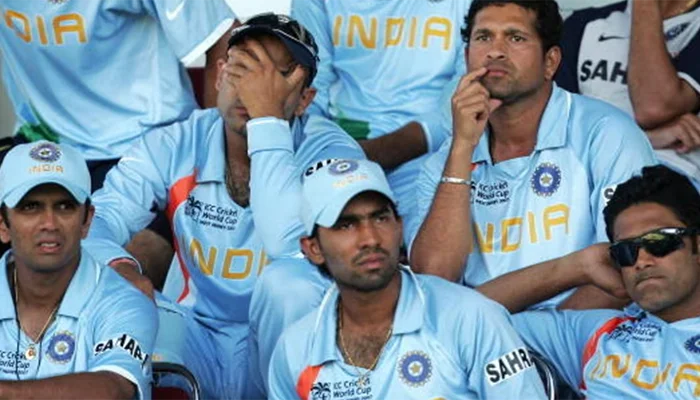 Indian team devastated after losing the 2007 ODI World Cup.