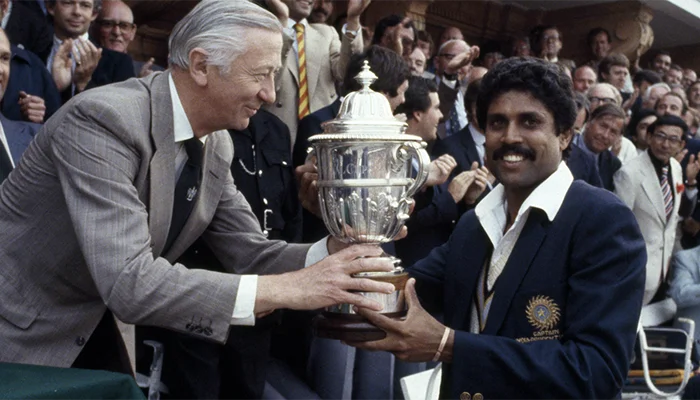 Kapil Dev lifting the World Cup at the Lord’s balcony.