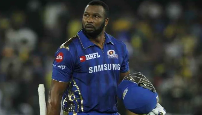 Kieron Pollard in an IPL game for Mumbai Indians.