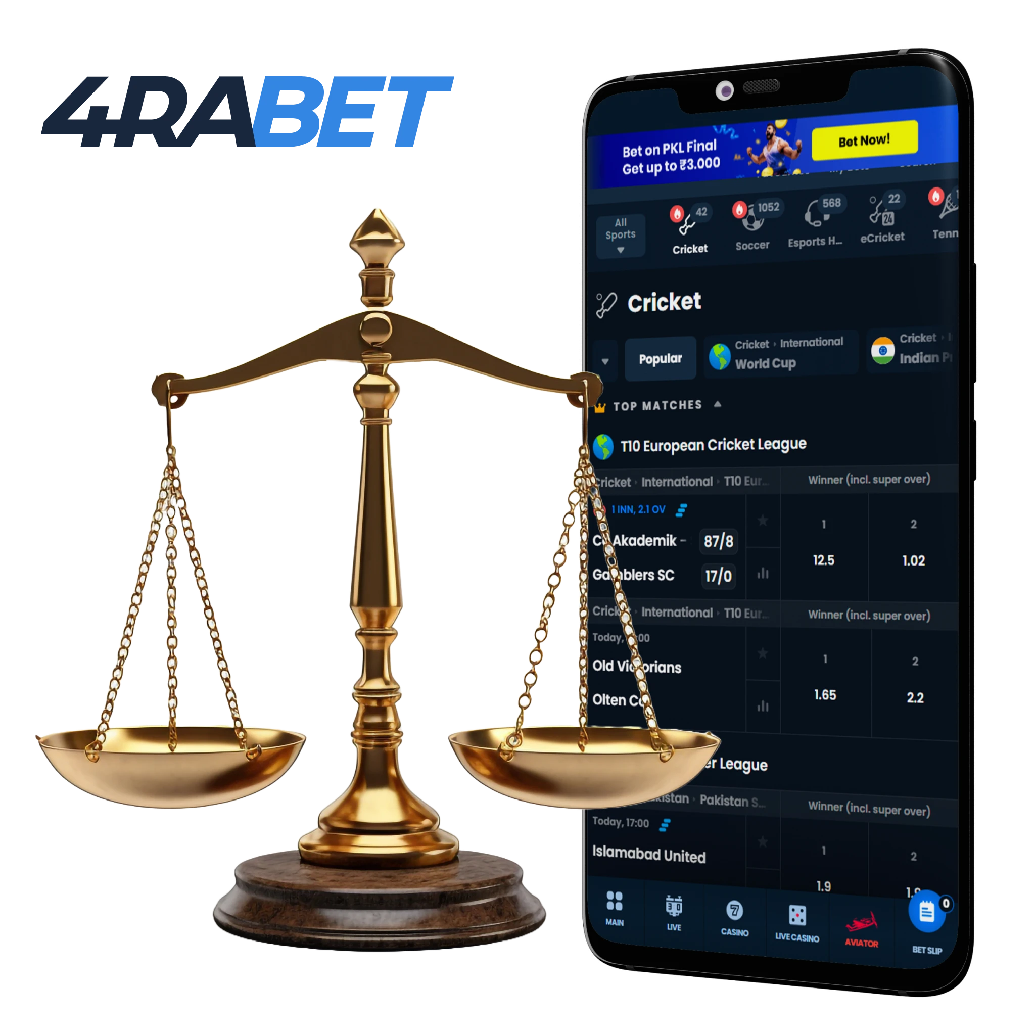 4rabet app has an exclusive design for legal betting on cricket.