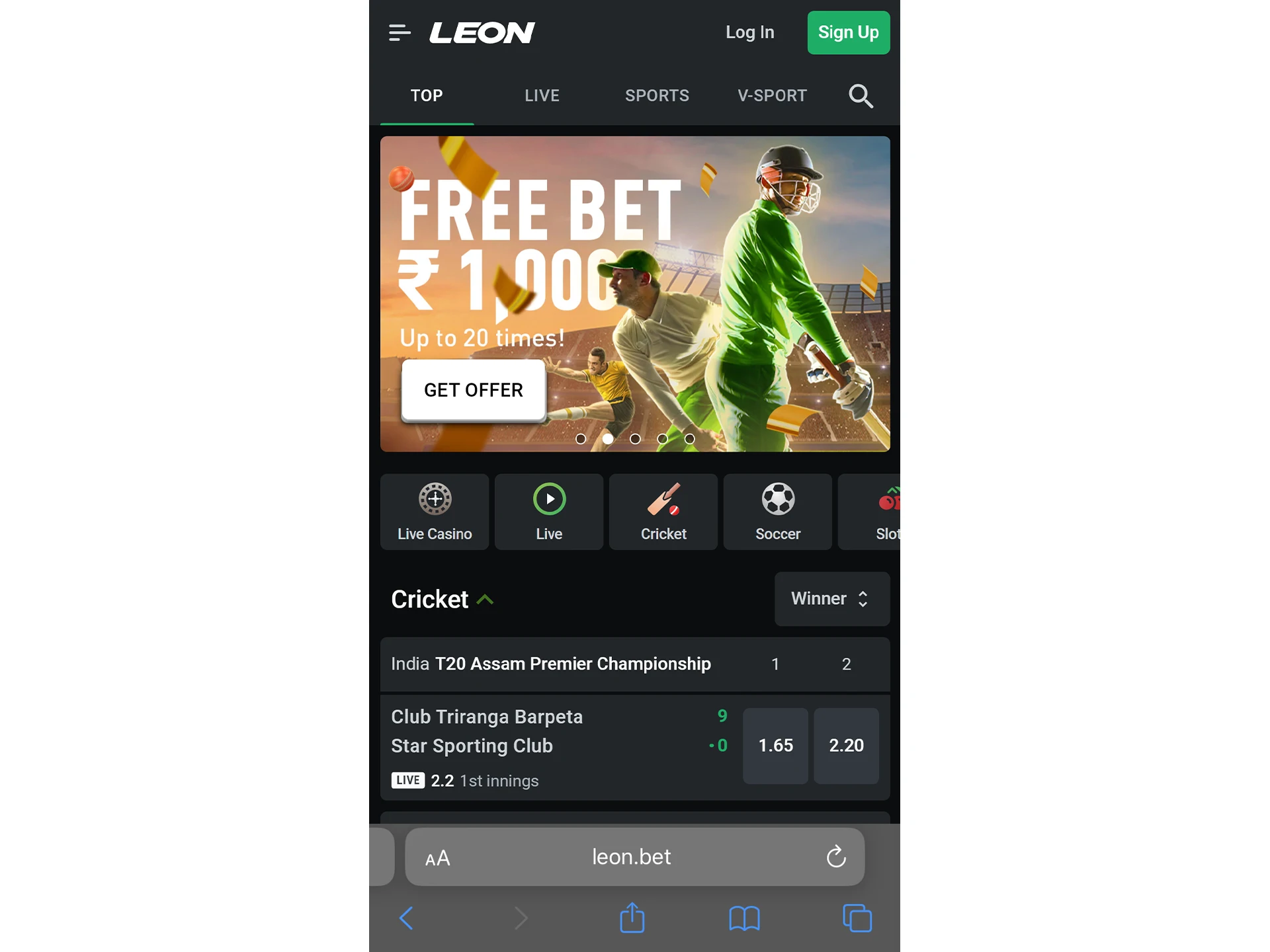 To start installing the app, head over to the official Leonbet platform.