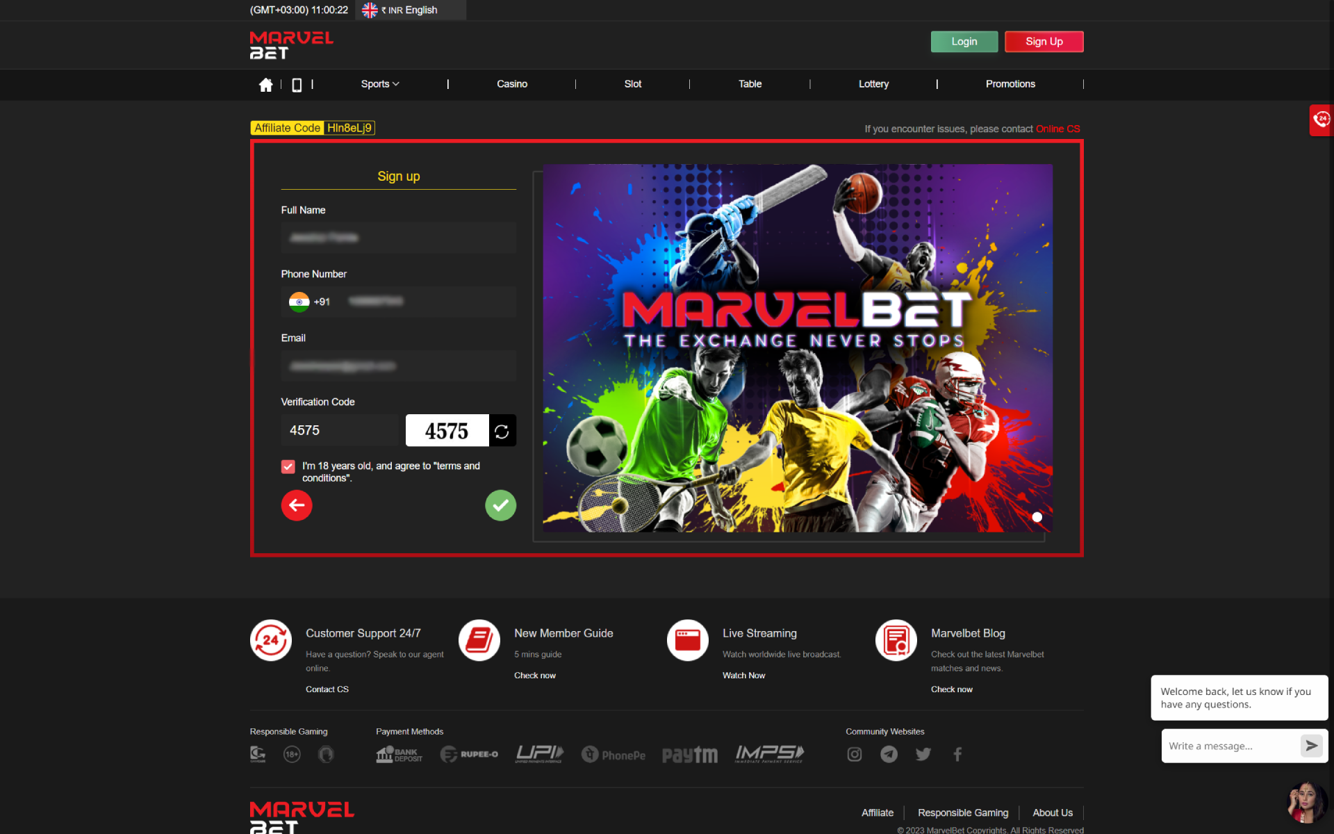 Complete a simple registration on the Marvelbet website.