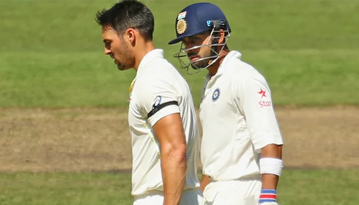 Mitchell Johnson and Virat Kohli during the India vs Australia Test Series.