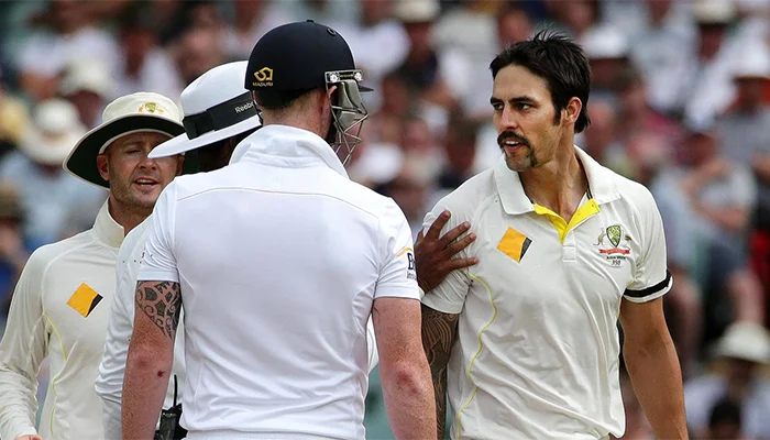 Mitchell Johnson sledging Ben Stokes in The Ashes.