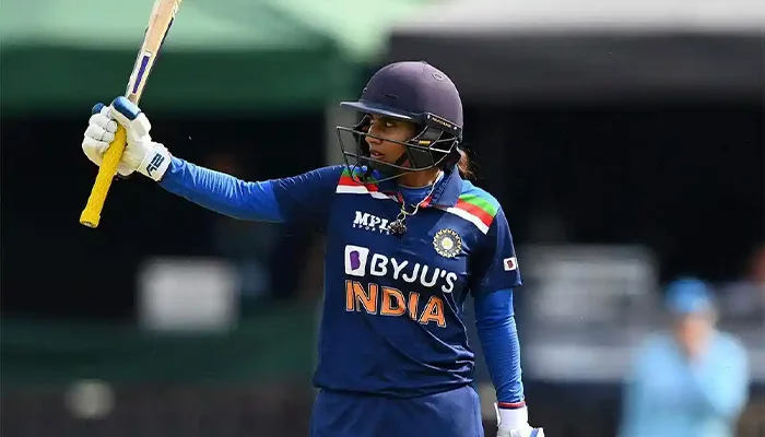 Mithali Raj celebrating her half-century.