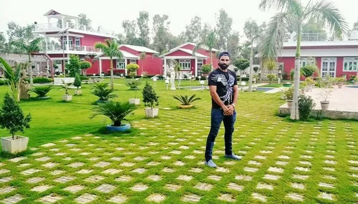 Mohammed Shami at the lawn of his farmhouse.