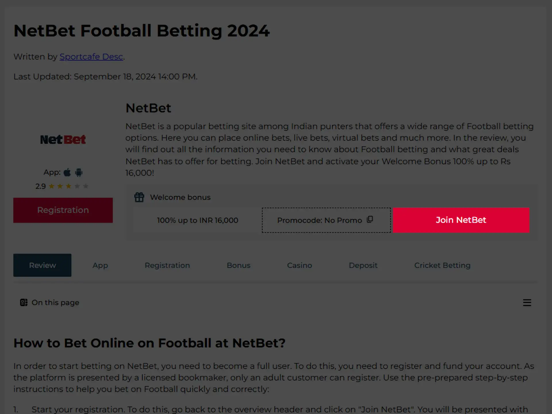 Follow the direct link to the NetBet website and create an account.