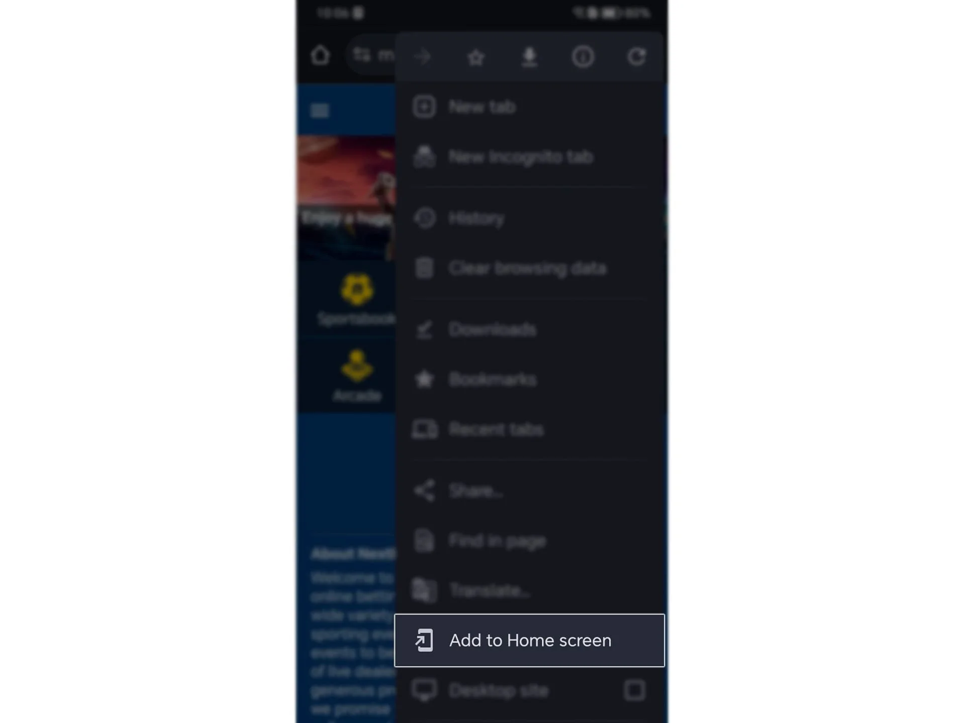 Open the browser menu and add the Nextbet app to your home screen.