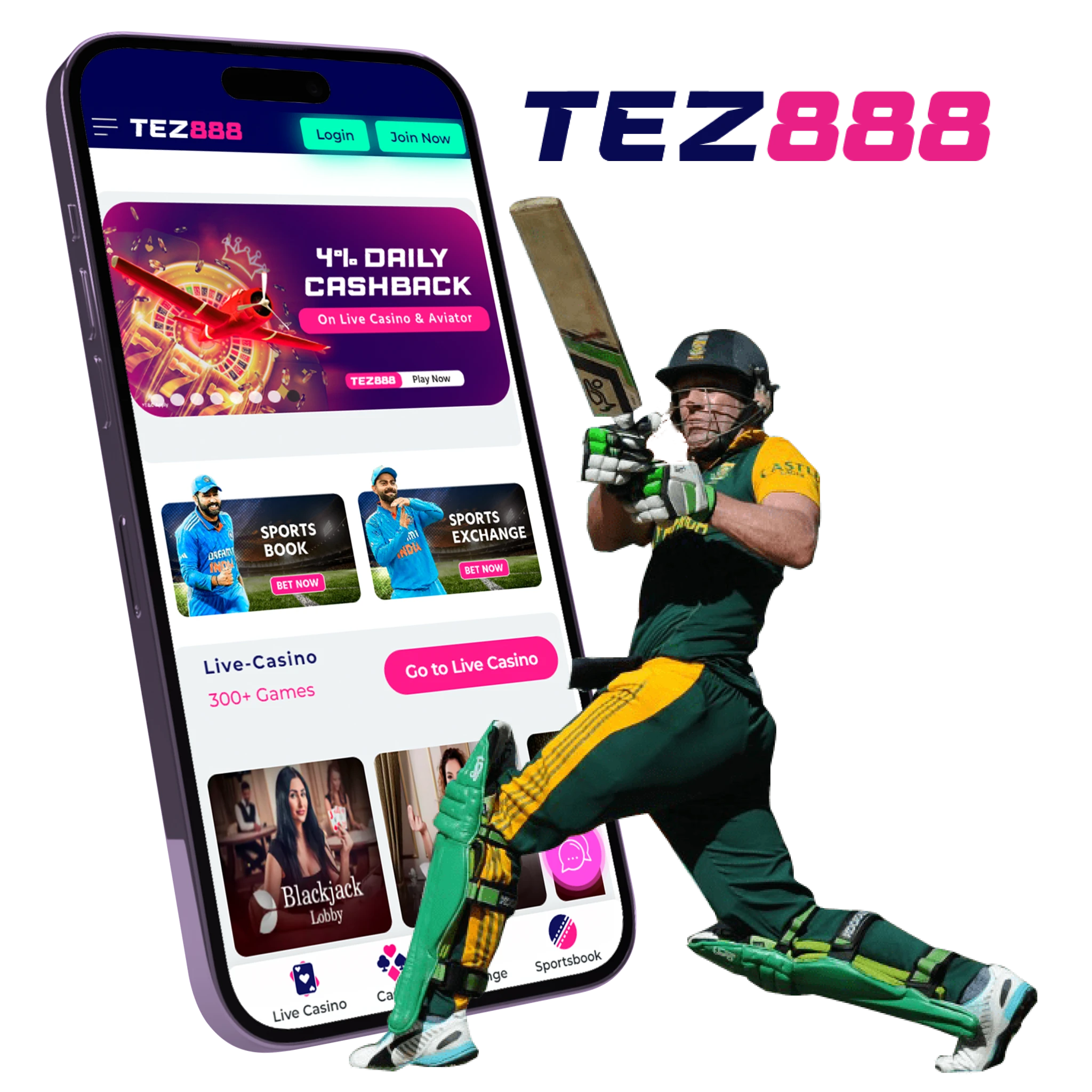 You can get an impressive experiense of cricket betting with Tez888 mobile app.