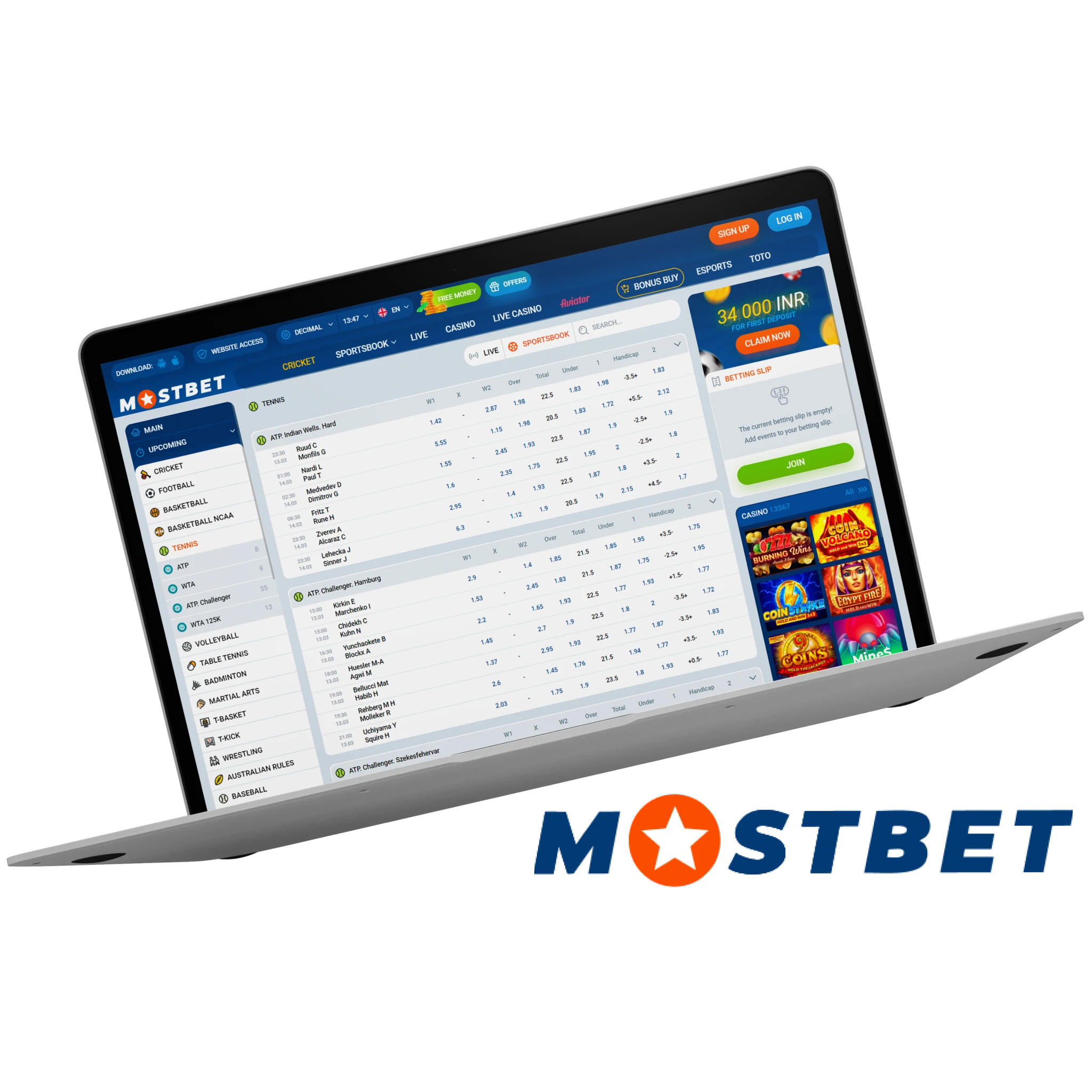 Experience tennis betting with Mostbet, offering diverse tournaments and betting options.