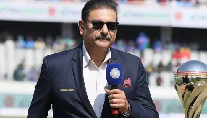 Ravi Shastri in a pre-match addressing session beside the World Cup.