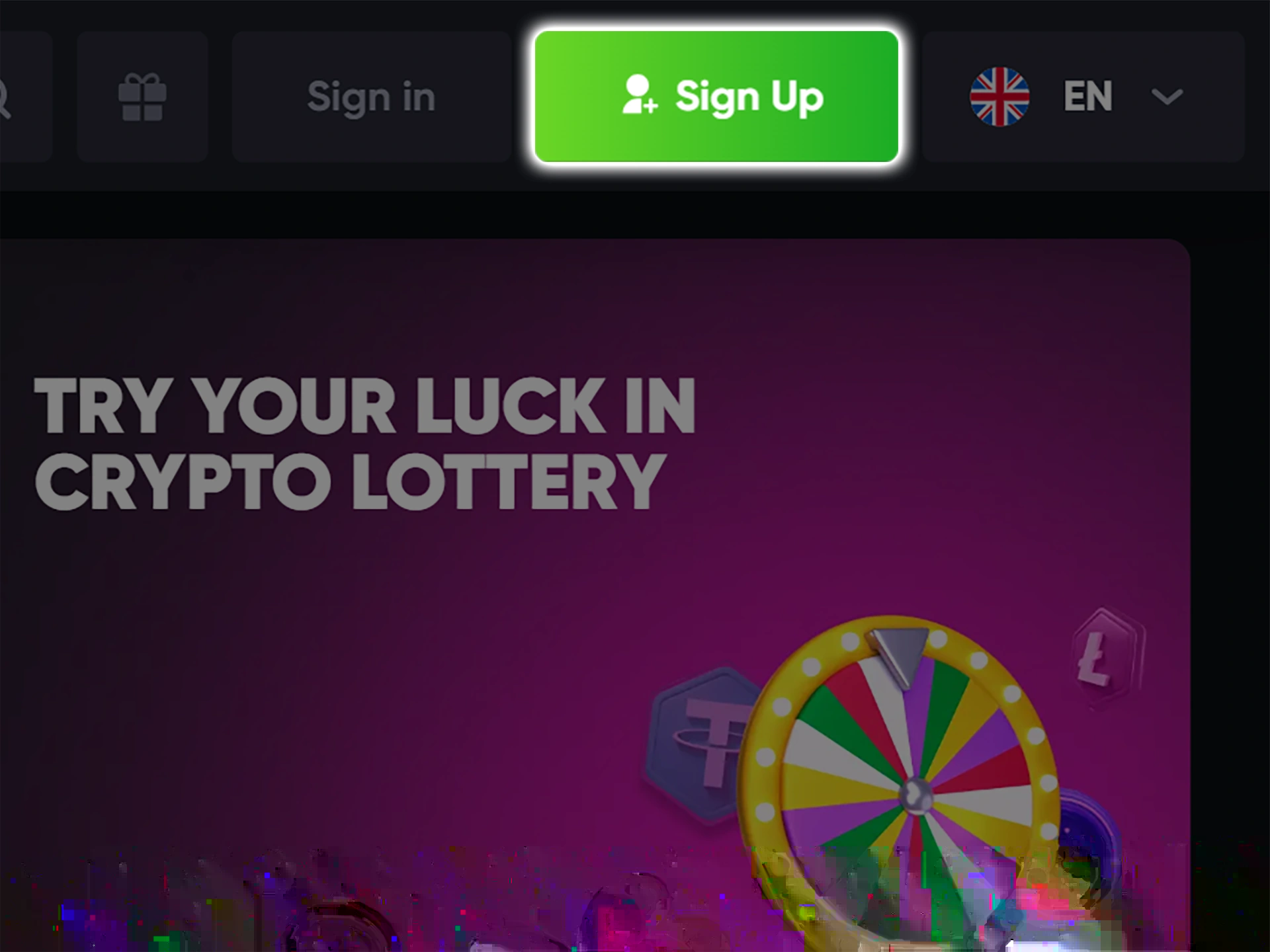 To start registering at Richy Bet, click on the sign up button.