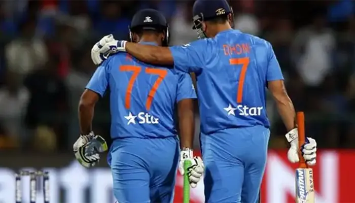 Rishabh Pant and MS Dhoni during a match for the Indian team.