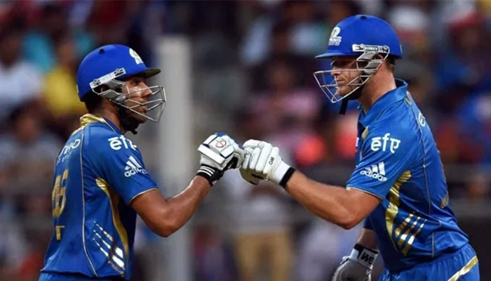 Rohit Sharma and Corey Anderson during their partnership against Rajasthan Royals.