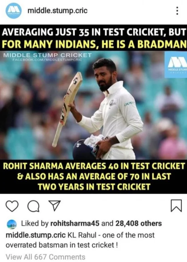 Rohit Sharma liked a post against KL Rahul on Instagram.