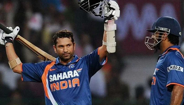 Sachin Tendulkar celebrating his 200 runs milestone against South Africa.