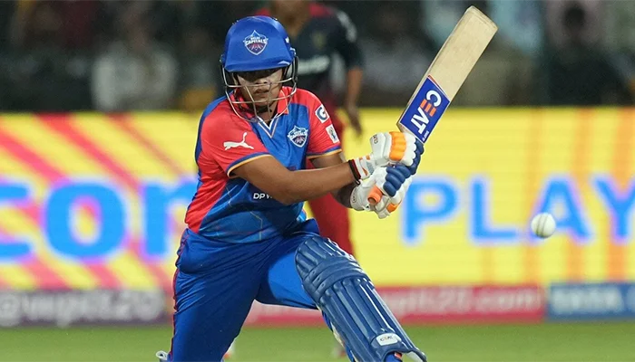 Shafali Verma playing for Delhi Capitals in WPL 2024.