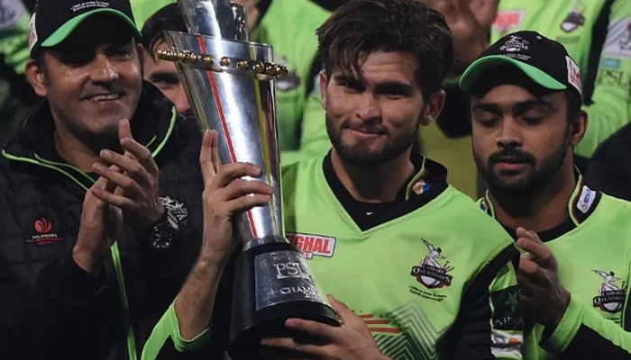 Shaheen Shah Afridi with the PSL Trophy.