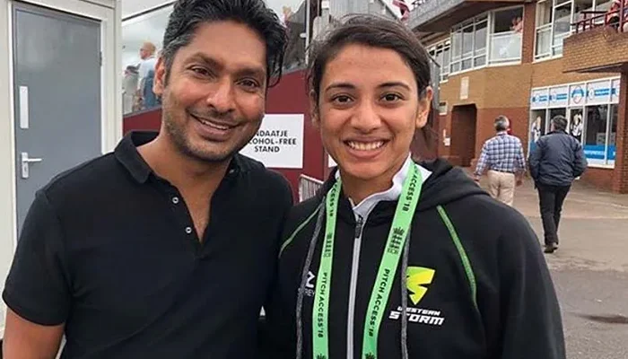 Smriti Mandhana and Kumar Sangakkara in England.